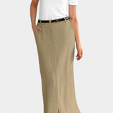 Jupe Amani Longue à Taille Haute avec Fente Avant et Coupe Droite