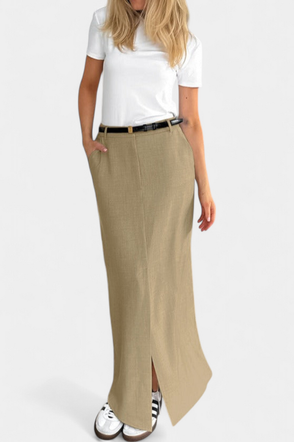 Jupe Amani Longue à Taille Haute avec Fente Avant et Coupe Droite