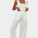 Pascuala Ensemble en Lin de Deux Pièces avec Haut Sans Manches et Pantalon Fluide