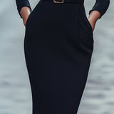 Lina – Robe noire élégante avec ceinture