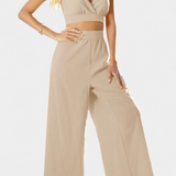 Valentina Ensemble de Gilet en Dentelle à Dos Nu et Pantalons Amples