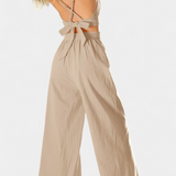 Valentina Ensemble de Gilet en Dentelle à Dos Nu et Pantalons Amples