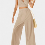 Valentina Ensemble de Gilet en Dentelle à Dos Nu et Pantalons Amples