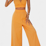 Valentina Ensemble de Gilet en Dentelle à Dos Nu et Pantalons Amples