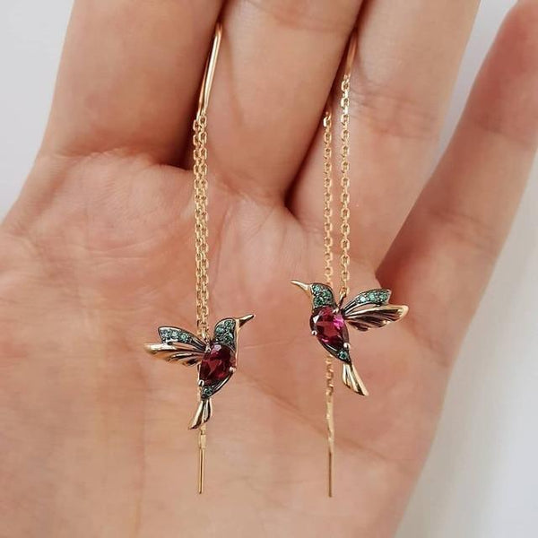 Boucles d'oreilles en forme de colibri en émail et zircon