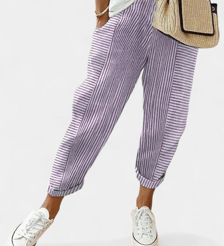 Pantalons en Mélange de Lin Rayés Alba