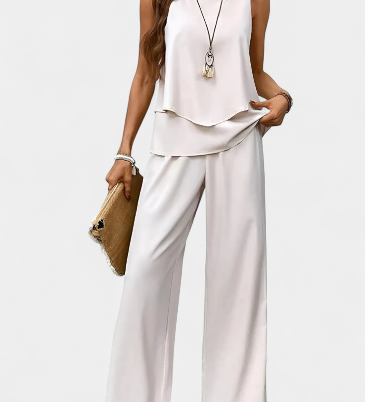 Ensemble Boho Élégant Martina Sans Manches avec Pantalon Droit Imprimé