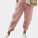 Pantalons en Mélange de Lin Rayés Alba