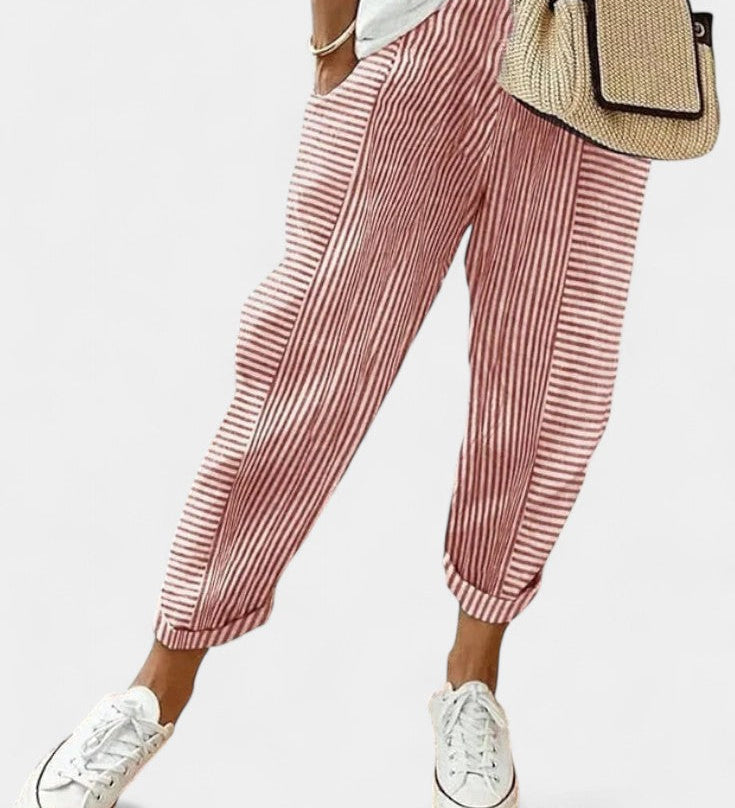 Pantalons en Mélange de Lin Rayés Alba