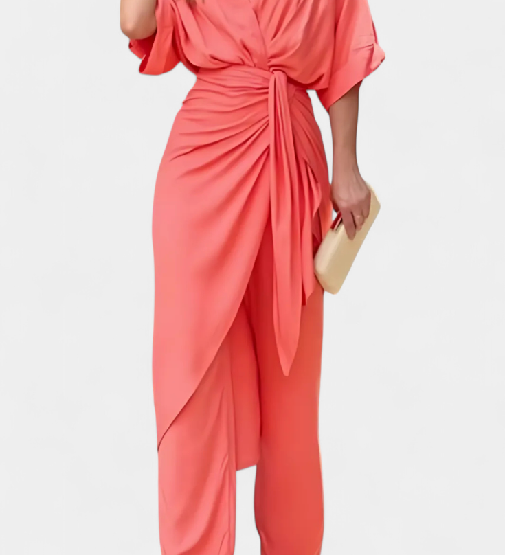 Ensemble Mayleen Croisé avec Nœud Frontal et Pantalon Droit