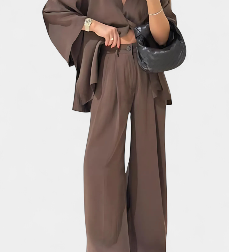 Eli Ensemble Oversize de Top à Col en V et Pantalon Droit